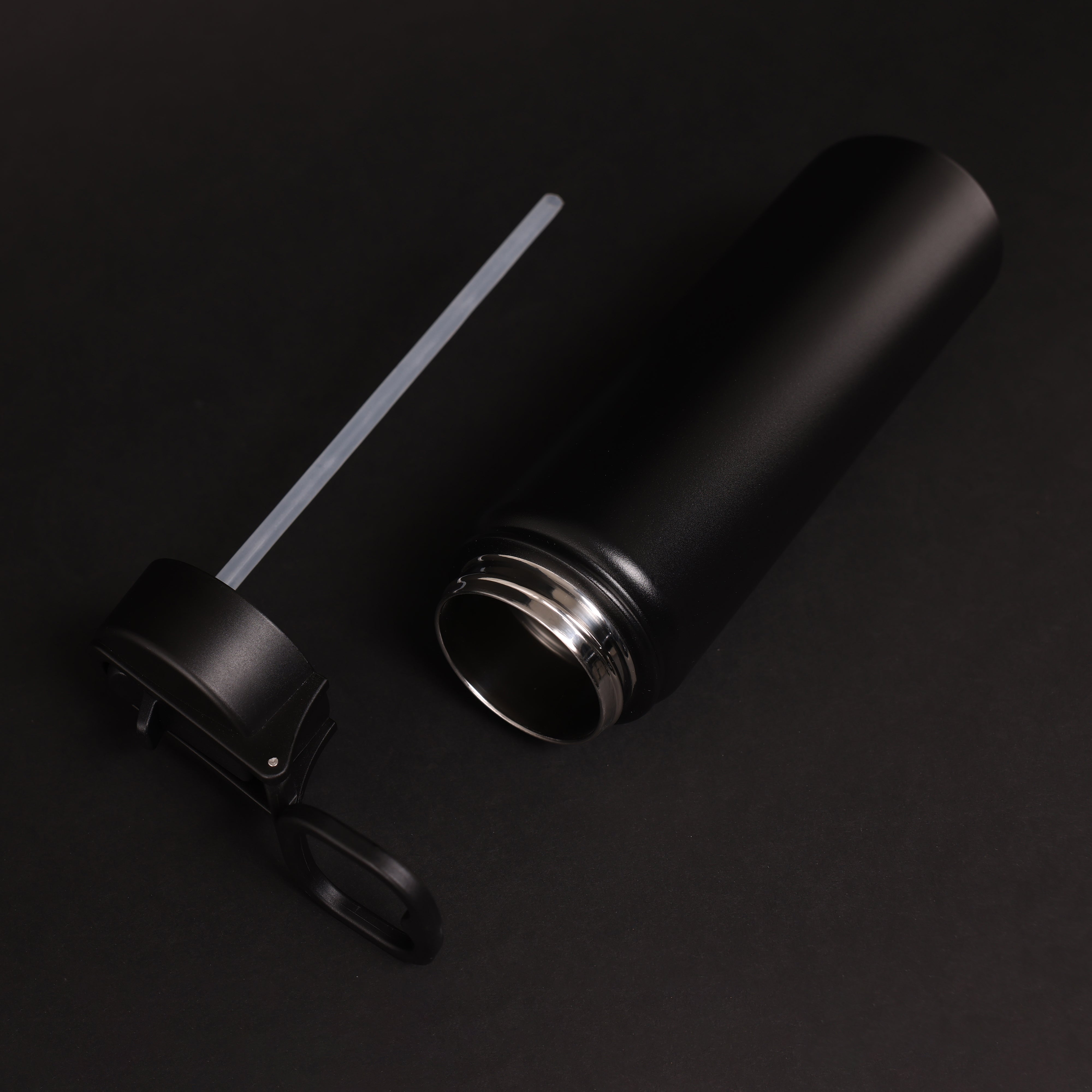 Versai Black Stainless Steel Straw Water Bottle (500ml / 650ml / 1L)