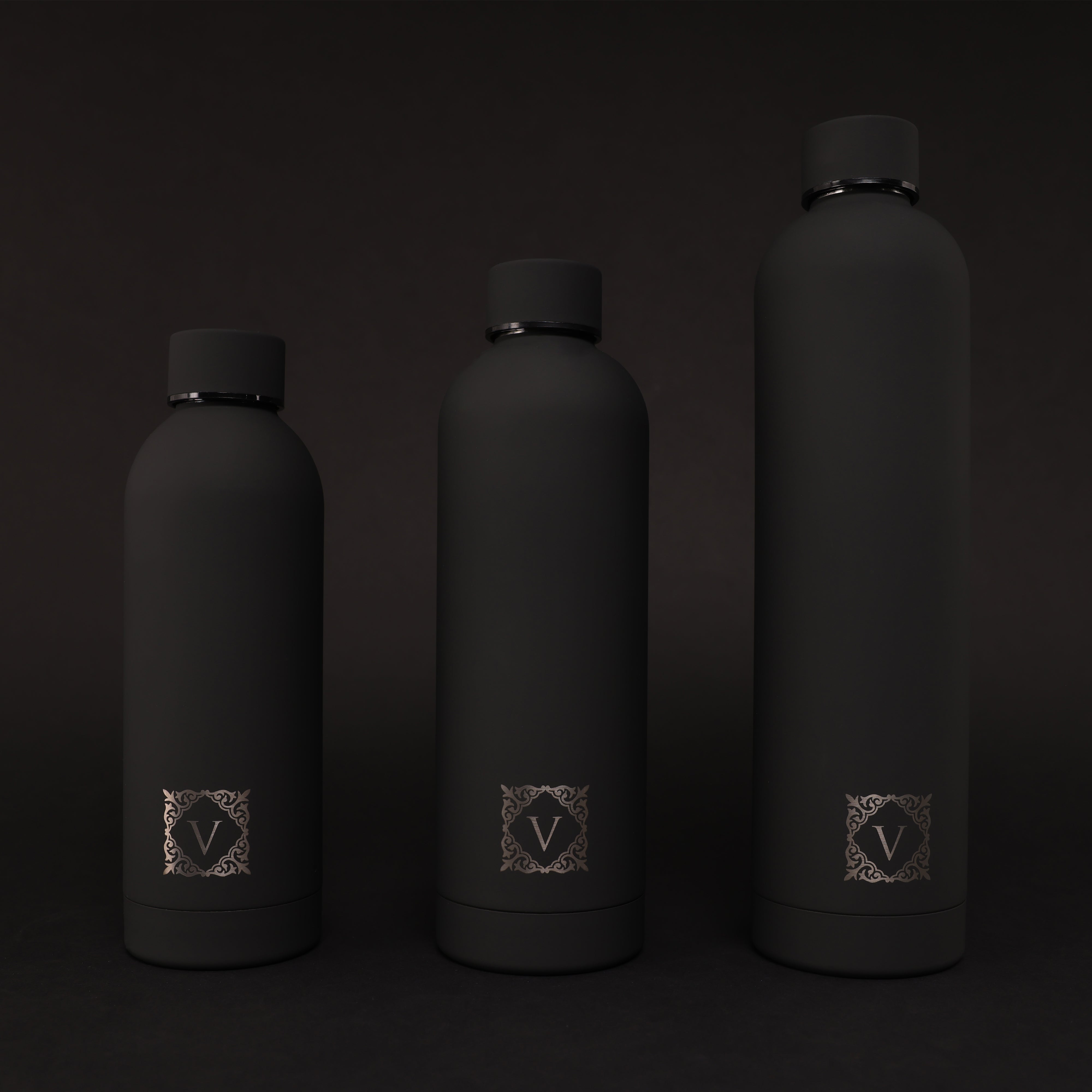 Versai Black Stainless Steel Water Bottle 500ml - 750ml - 1L