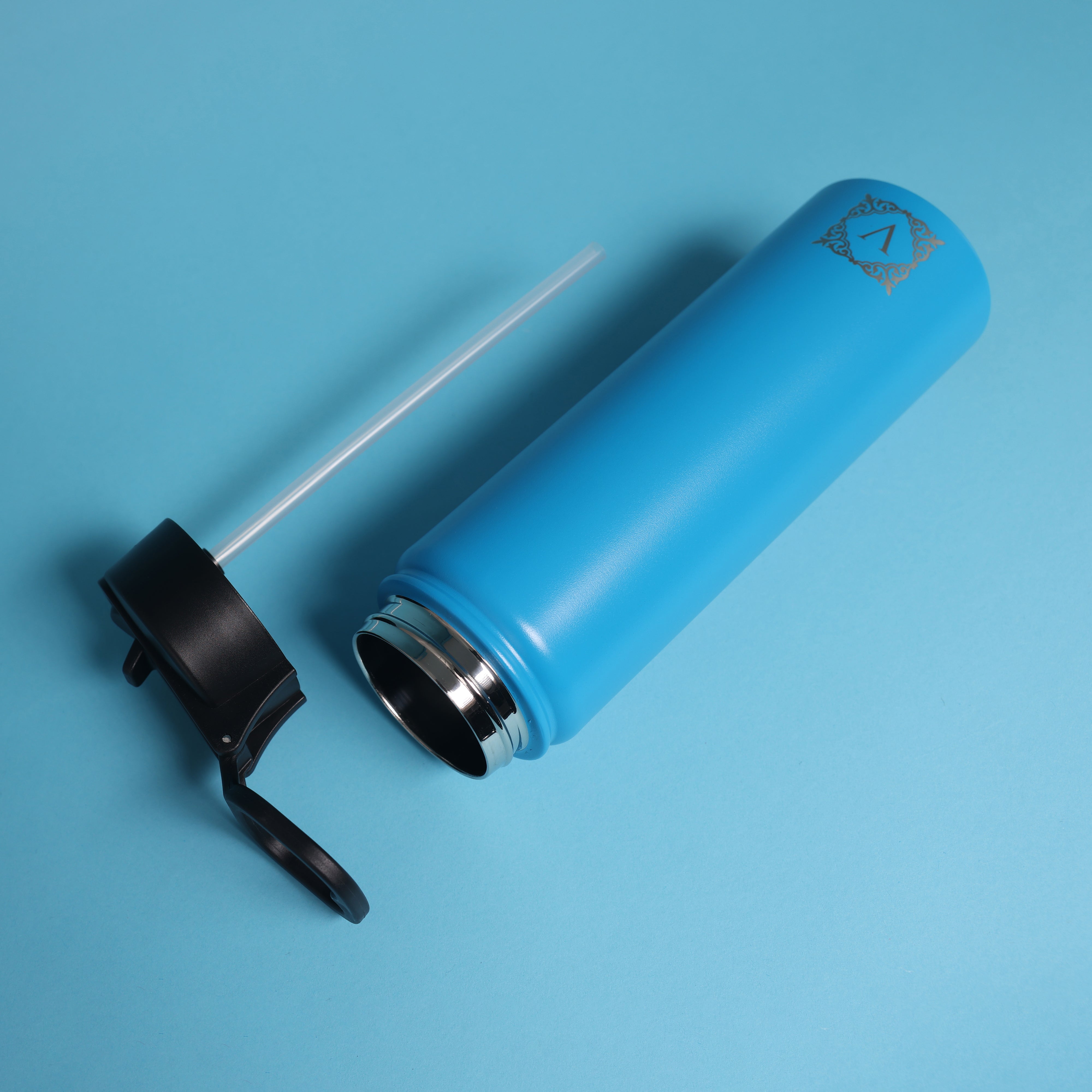 Versai Blue Stainless Steel Straw Water Bottle (500ml / 650ml / 1L)