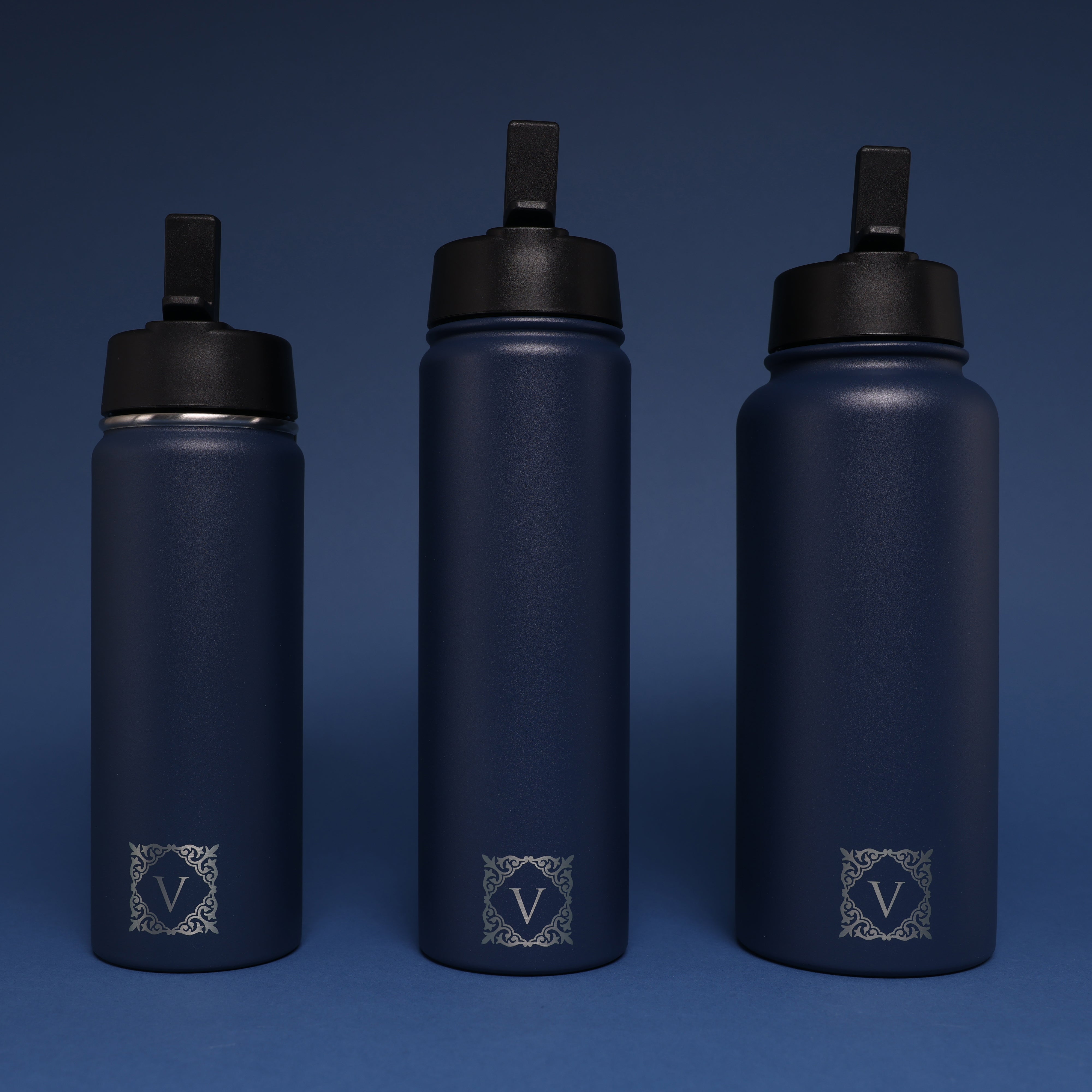 Versai Navy Blue Stainless Steel Straw Water Bottle (500ml / 650ml / 1L)