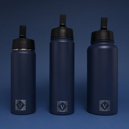 Versai Navy Blue Stainless Steel Straw Water Bottle (500ml / 650ml / 1L)