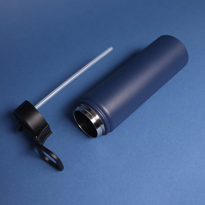 Versai Navy Blue Stainless Steel Straw Water Bottle (500ml / 650ml / 1L)