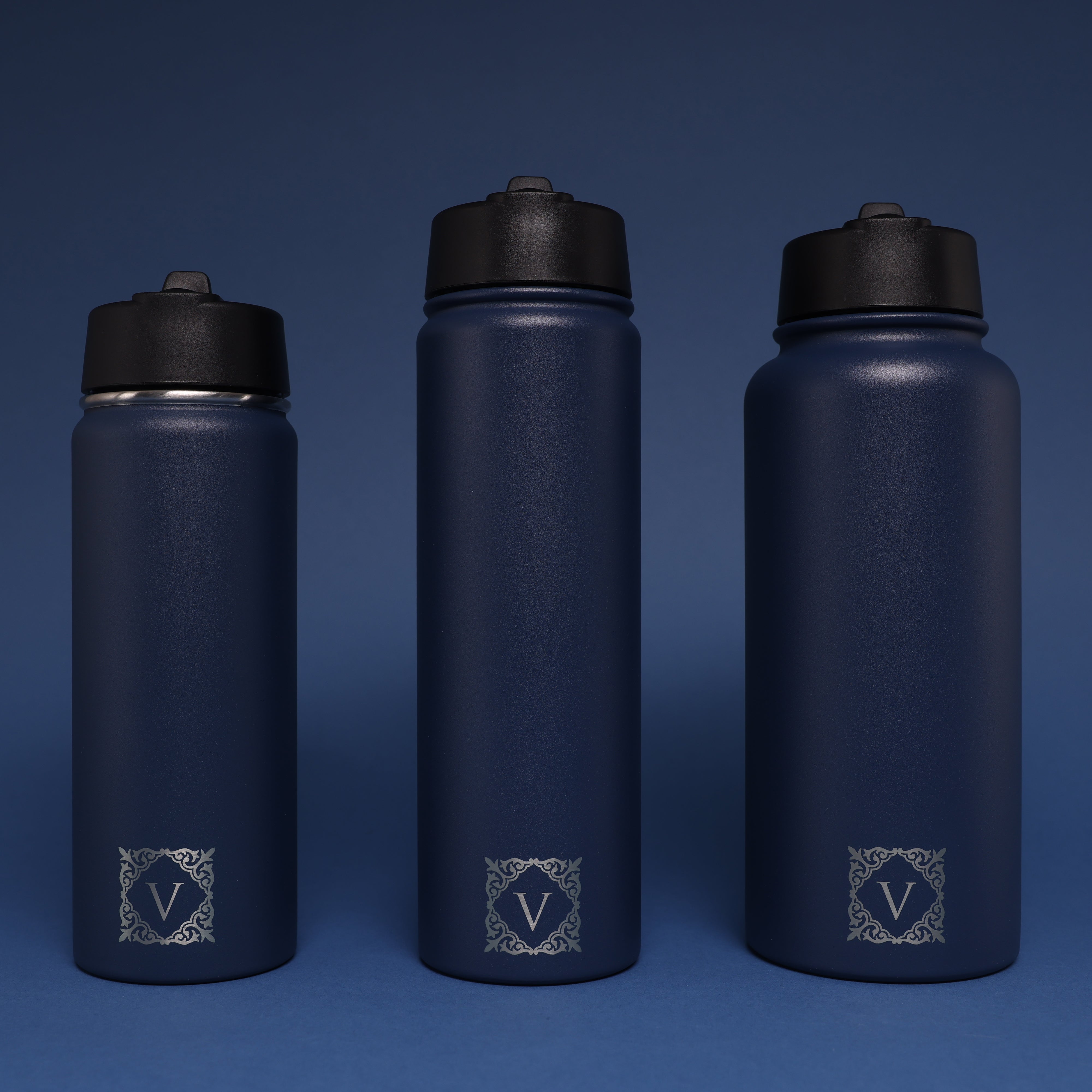 Versai Navy Blue Stainless Steel Straw Water Bottle (500ml / 650ml / 1L)