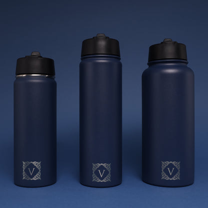 Versai Navy Blue Stainless Steel Straw Water Bottle (500ml / 650ml / 1L)