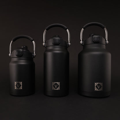 Versai 1L / 1.5L / 2.2L Black Stainless Steel Straw Spout Water Bottle