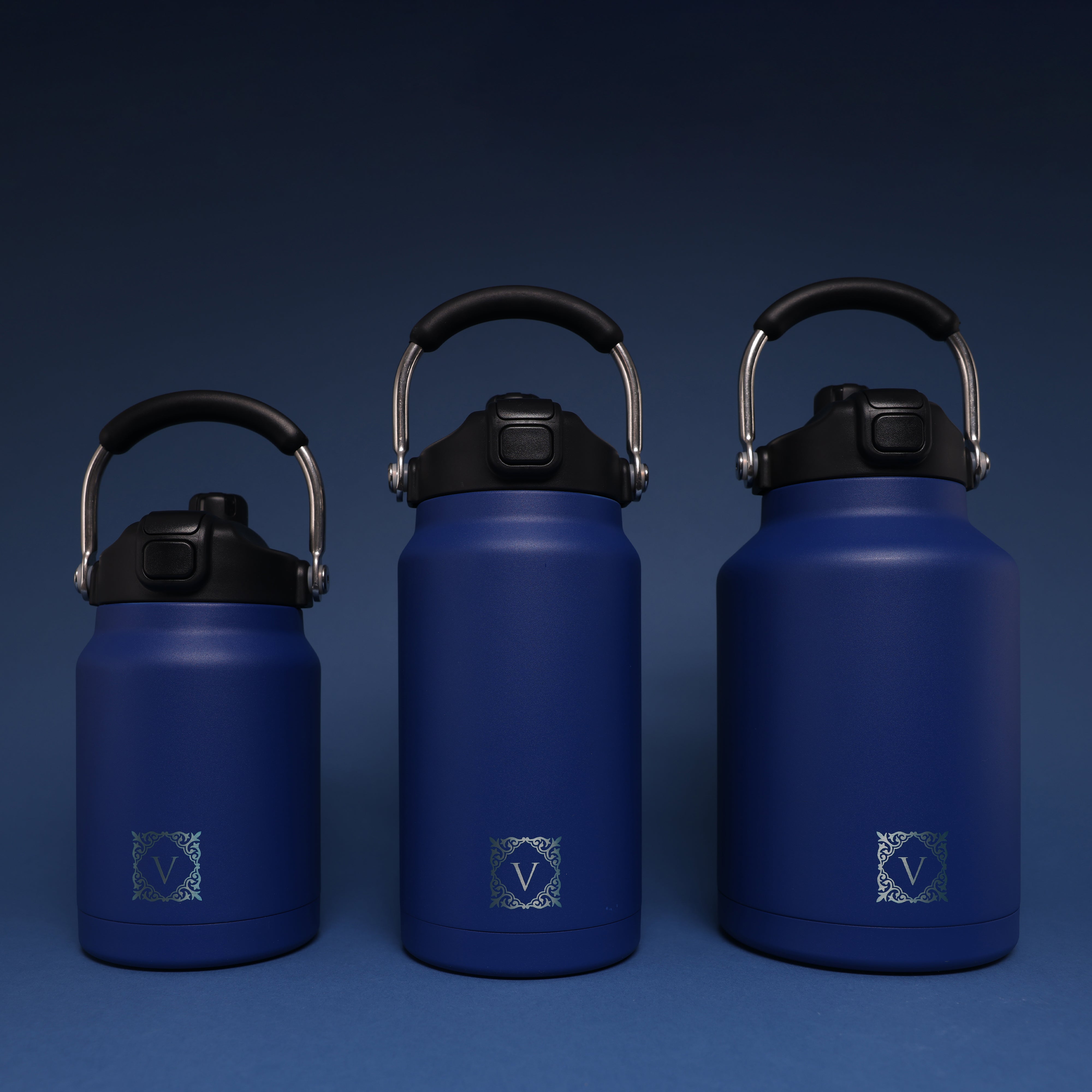 Versai 1L / 1.5L / 2.2L Navy Blue Stainless Steel Straw Spout Water Bottle