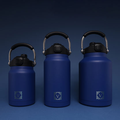 Versai 1L / 1.5L / 2.2L Navy Blue Stainless Steel Straw Spout Water Bottle