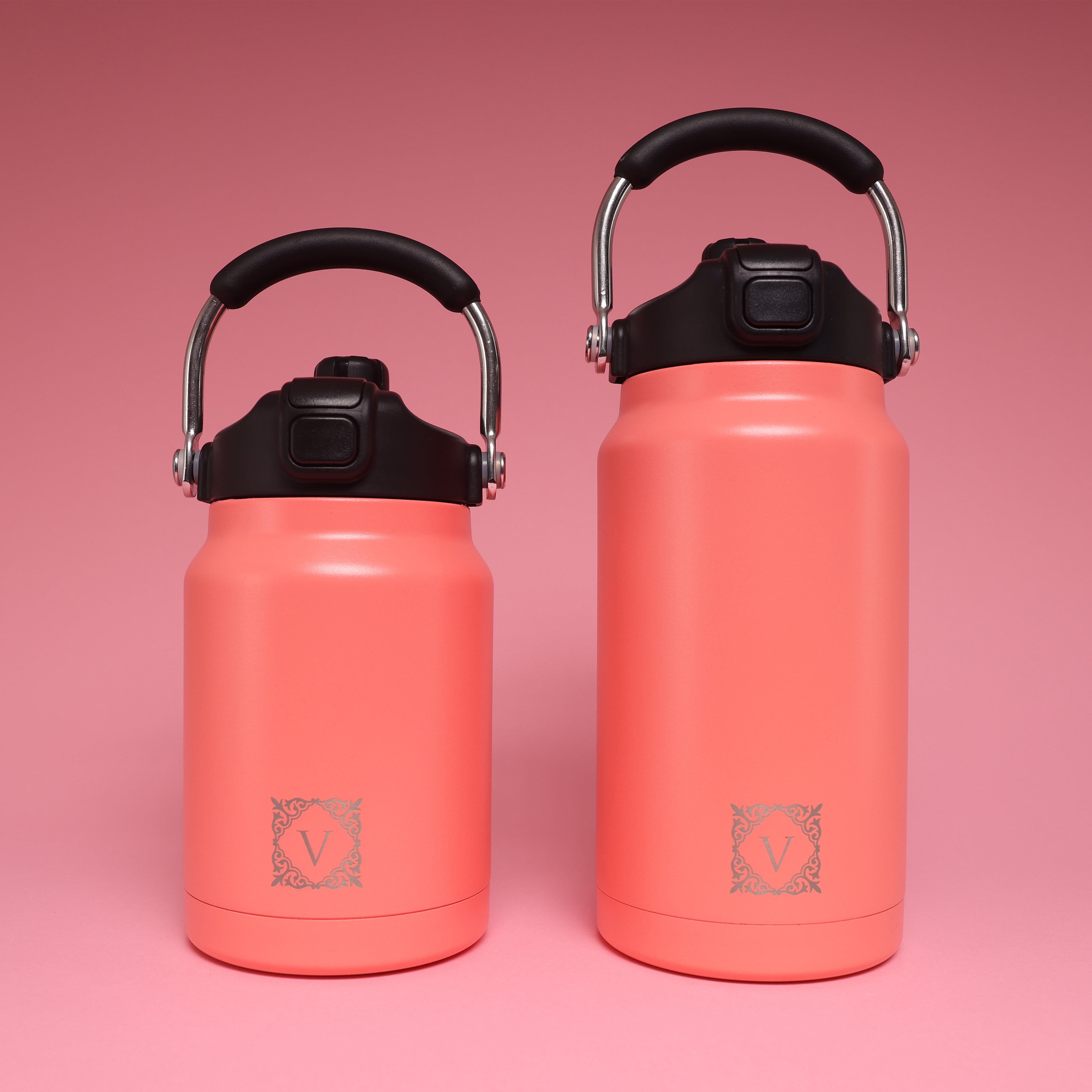 Versai 1L / 1.5L / 2.2L Salmon Pink Stainless Steel Straw Spout Water Bottle