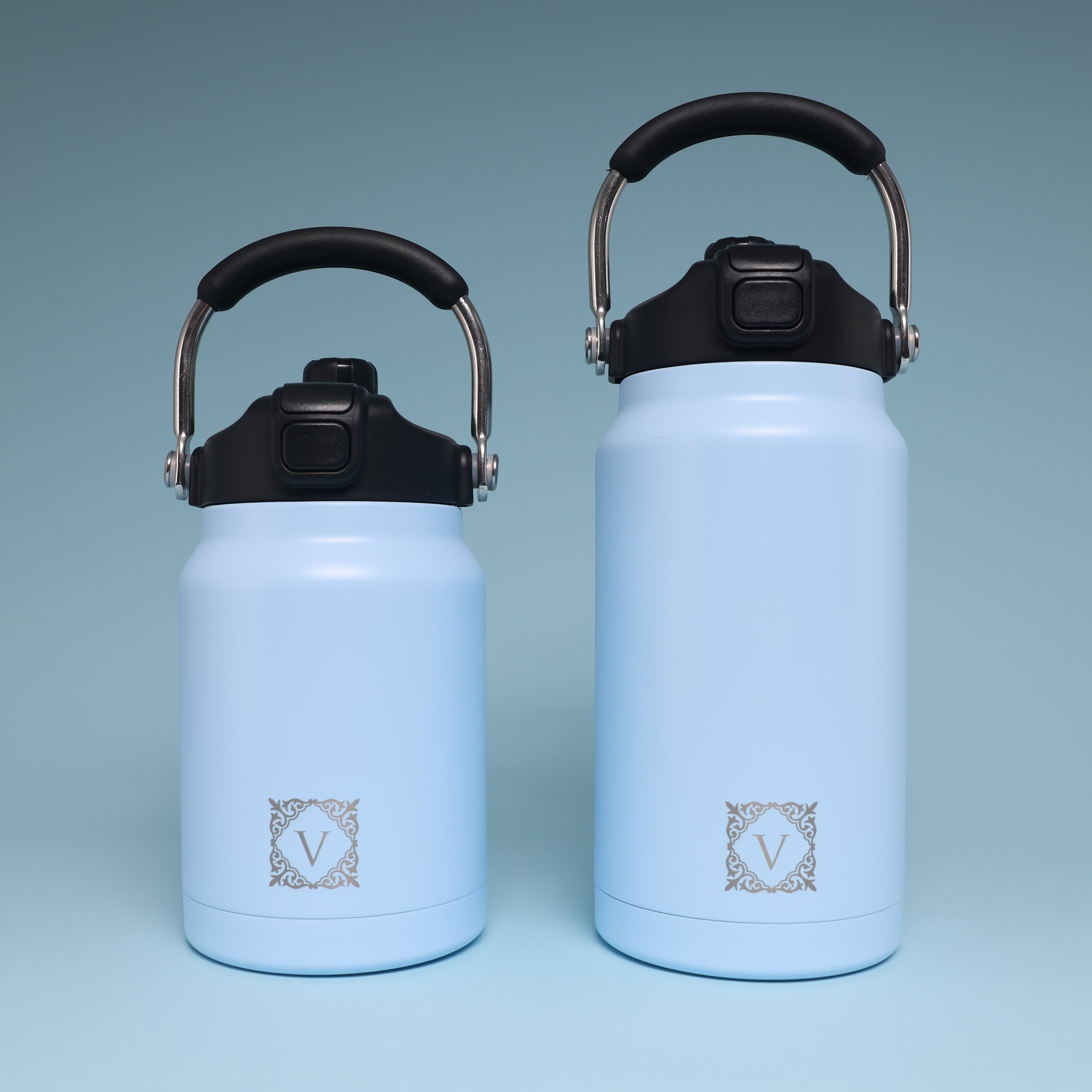 Versai 1L / 1.5L / 2.2L Sky Blue Stainless Steel Straw Spout Water Bottle