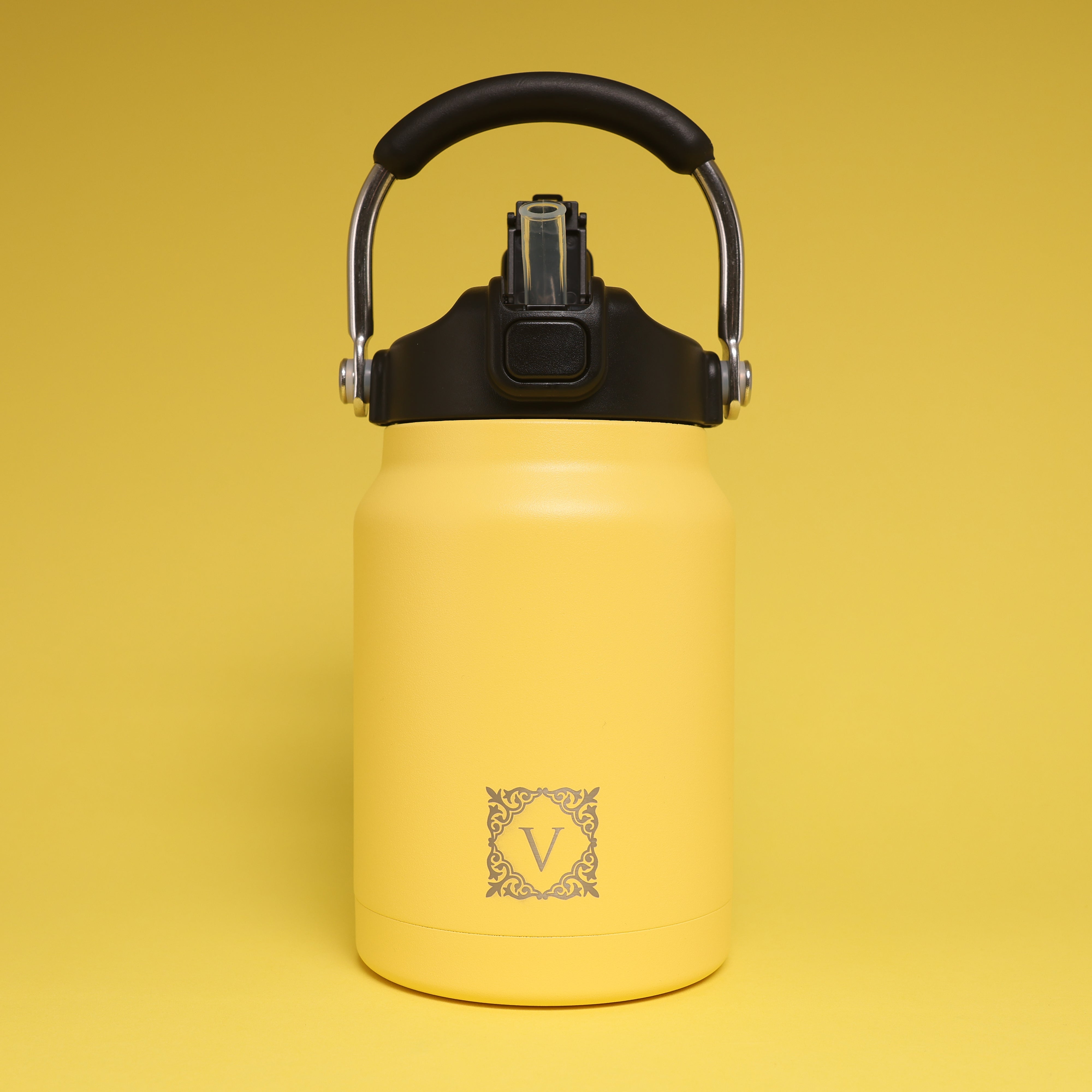Versai 1L / 1.5L / 2.2L Yellow Stainless Steel Straw Spout Water Bottle